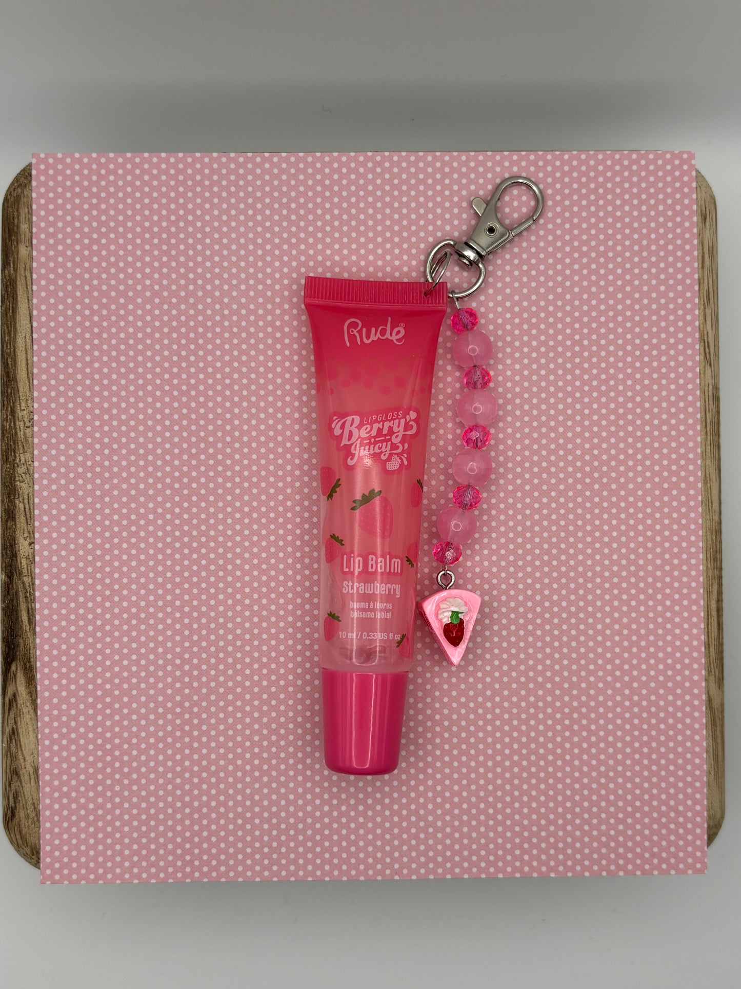 Strawberry Cake Lip Balm Keychain